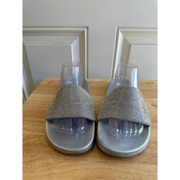 Bebe Women's Rhinestone Embellished Silver Slide Sandals Size 11 Sku 2984 - Picture 5 of 11